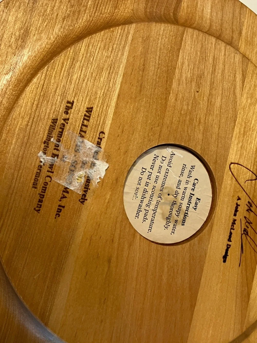 John Mcleod Vermont Bowl Company Wood Plate Charger Handcrafted Maple Birch 9.5”